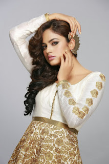 Nandita Swetha Tamil Telugu Actress in Beautiful Beigh Cream Anarkali Dress Stunning Modeling Pics (2)